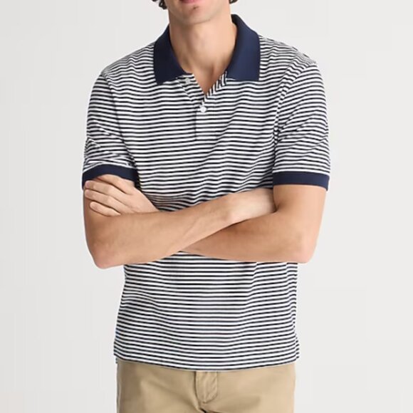 J. Crew Mens Pique Polo Shirt in Yellow Navy Stripe Size Medium Oarsman BE869 - Picture 9 of 9